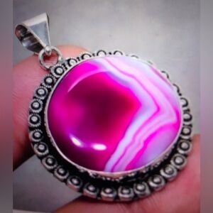 Botswana Agate Stamped 925 Sterling Silver Necklace